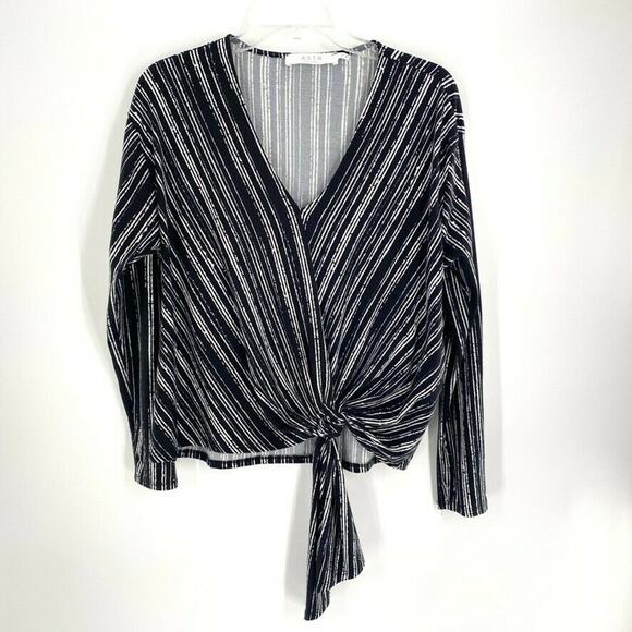 Astr Tops - Astr the Label Womens Tie Front‎ Blouse V-Neck Striped Blue White S